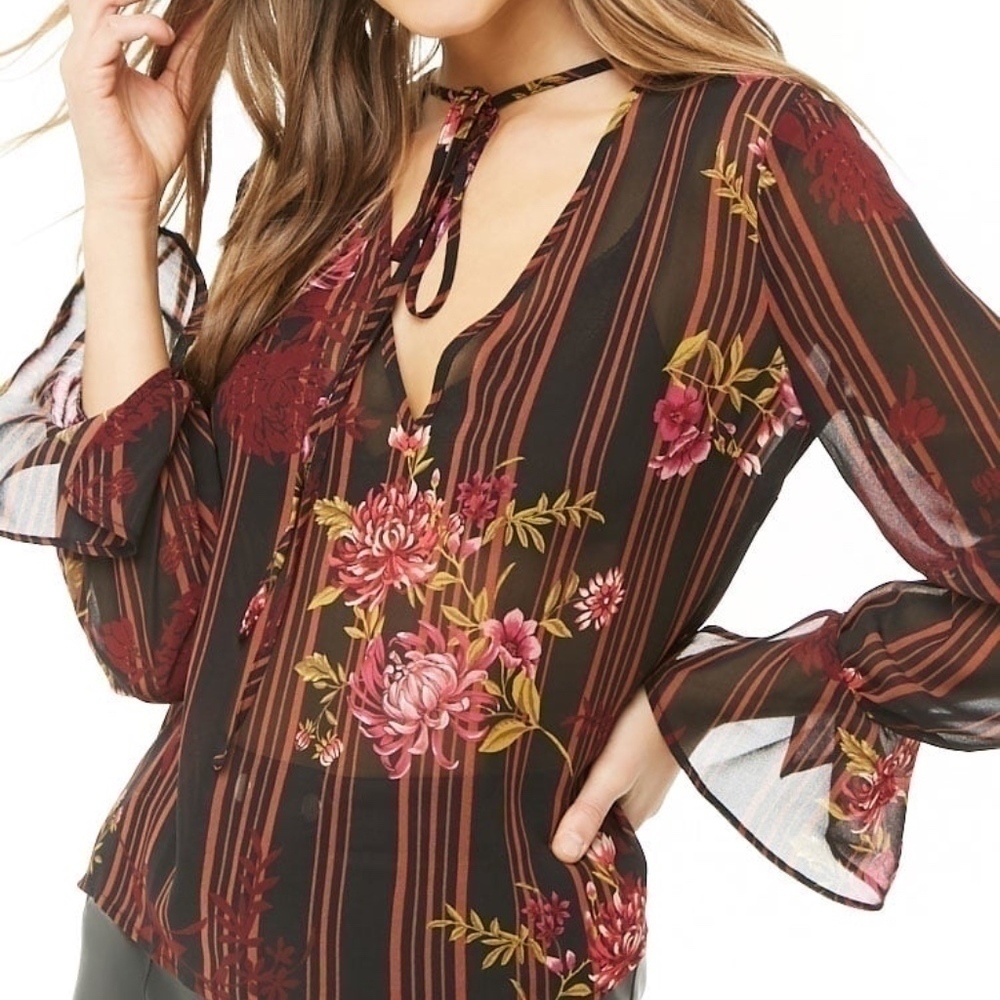 NWT Forever 21 Contemporary Sheer Floral Blouse